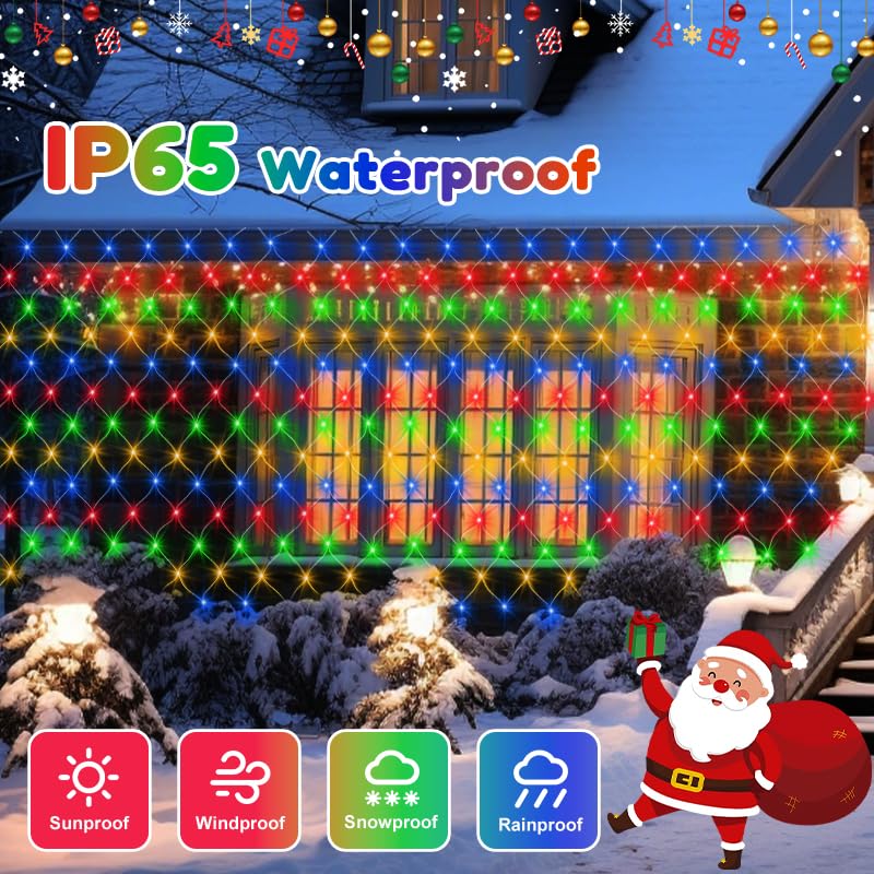 echosari Chritsmas Net Lights Battery Operated, 100 LED 4.9 x 4.9ft Outdoor Net Light Remote Timer Mesh Lights for Bush Deck Fence Wall Holiday Decor (Multicolor) - Image 4